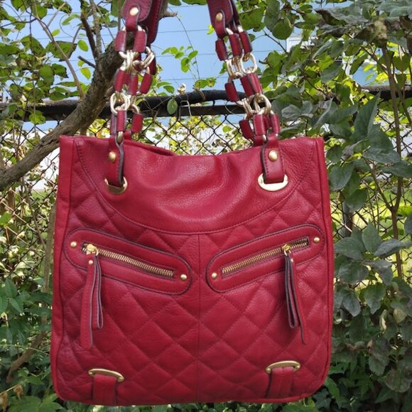 b. makowsky Handbags - B. Makowsky Red Genuine Quilted Leather Chain Strap Zipper Shoulder Satchel Bag